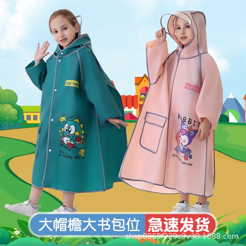 Children'S Raincoat Girls' Boys With Schoolbag For Primary School Children'S Cute Rainstorm-Proof Long Style - Image 2